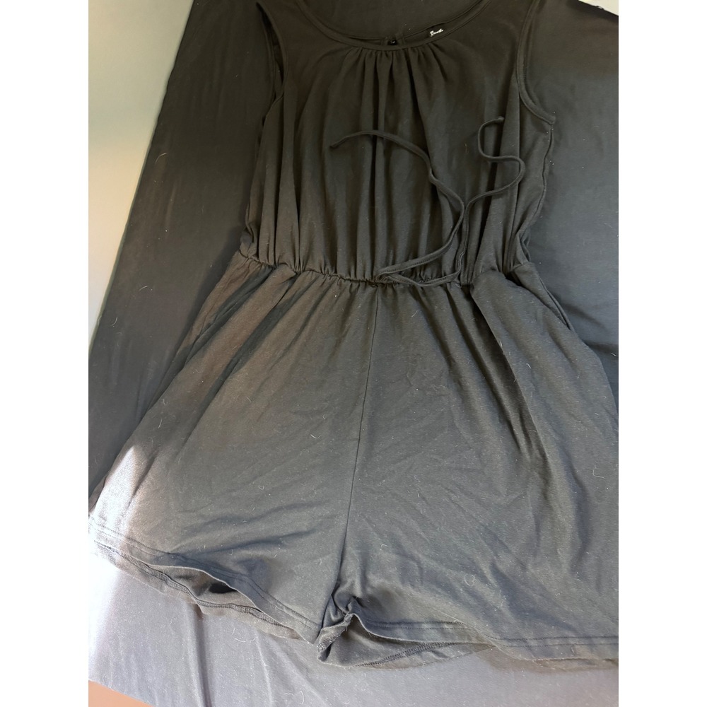 Greathe Womens Black Sleeveless Romper Elastic Drawstring Waist Pockets Size L